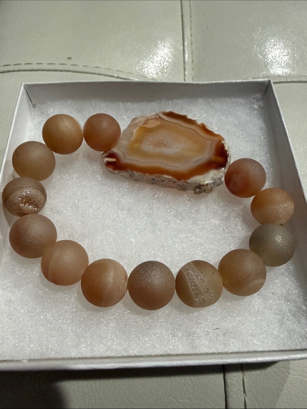 Peach/orange tone druzy Agate pendant Bead Stretch Bracelet - Unbranded